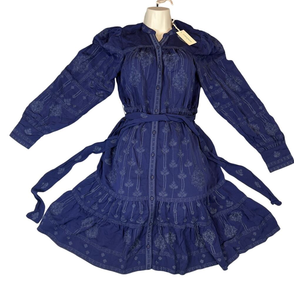 NWT Sundance Catalog Addison Dress Small Blue Floral Embroidered Tiered Boho